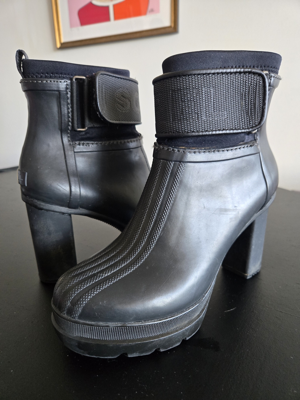 SOREL Medina III Waterproof Rubber Ankle Rain Boots Heel Black 8.5